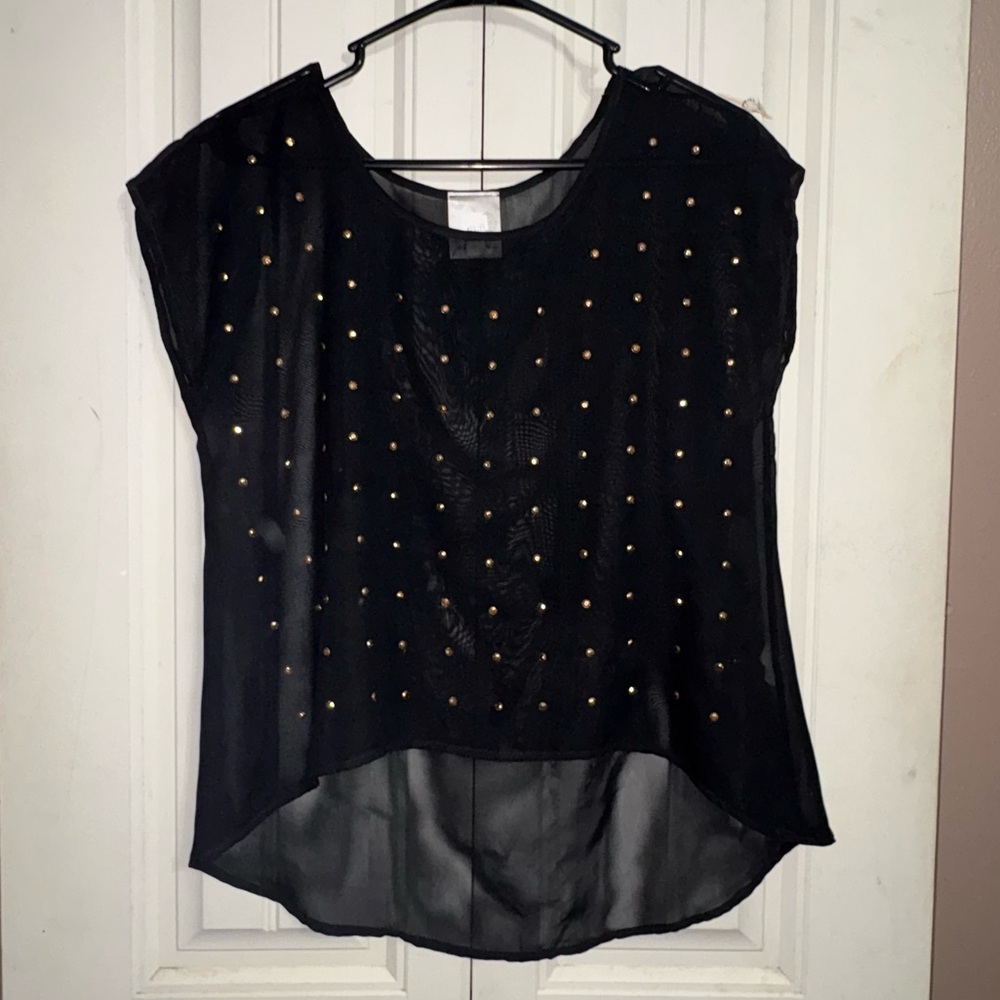 Women’s Black Sheer Studded Top